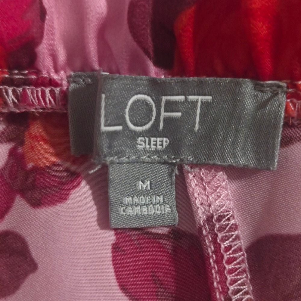 LOFT Sleep Womens Medium Pink Red Rose Floral Wide Leg Pajama Pants Loungewear - Picture 3 of 3